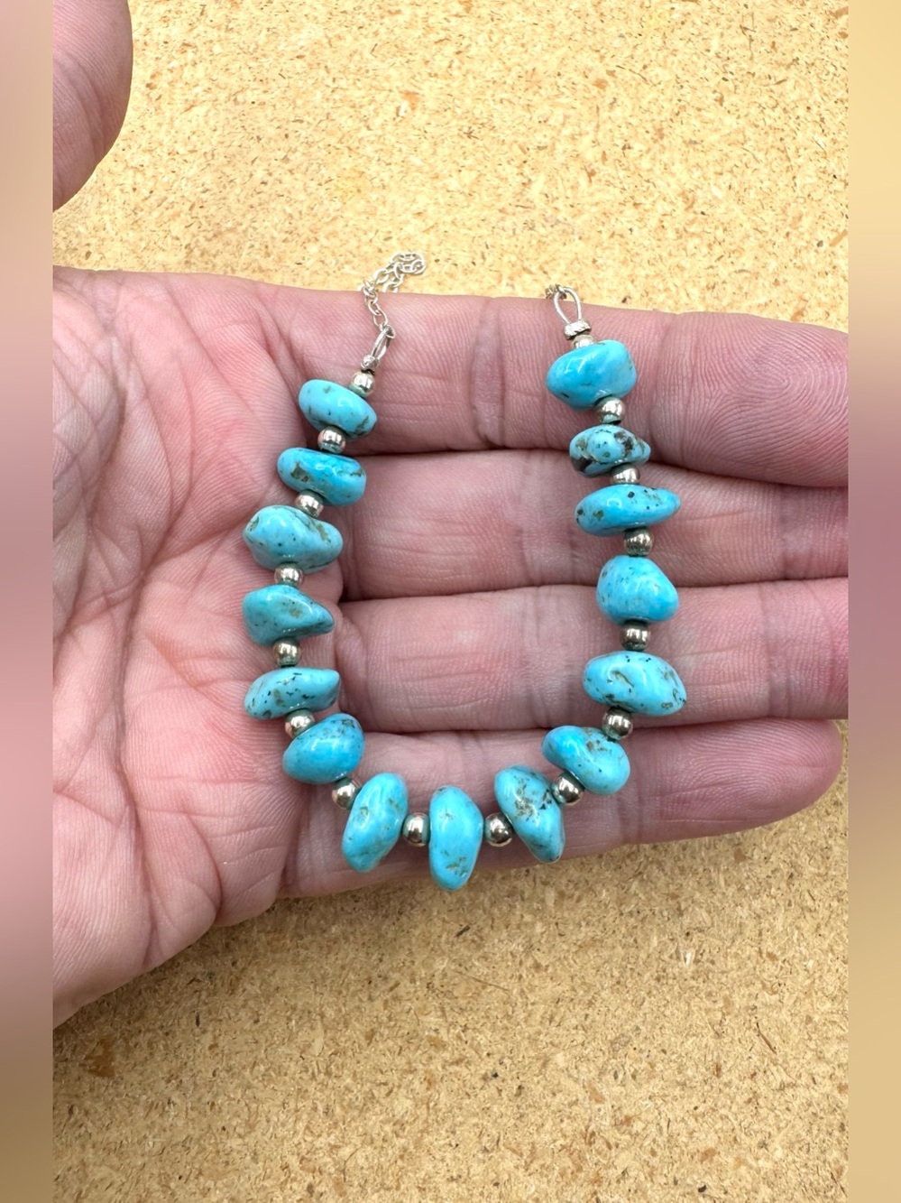 Three Vintage Navajo Native American Sterling Turquoise Nugget Beaded Necklaces - Picture 3 of 5